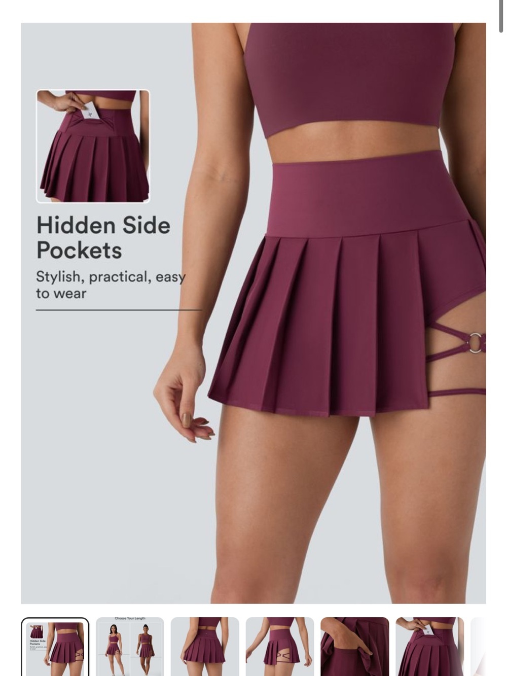 HALARA Pleated High-Waist Shorts Skort in Wine purple